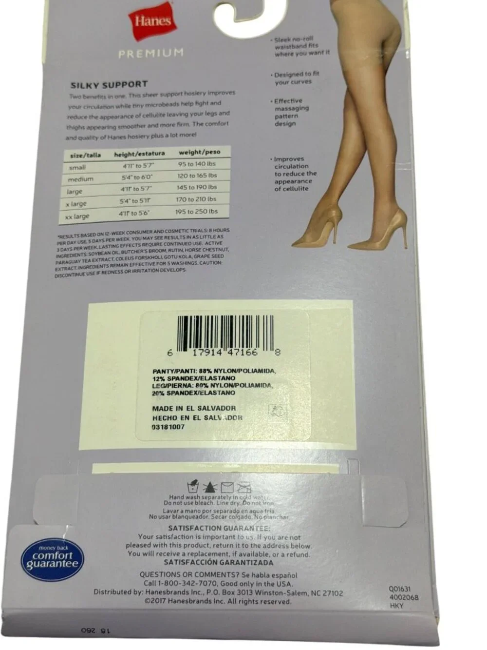 Hanes Premium Silky Support 30 Denier Anti-Cellulite Shaping Pantyhose Light Cov